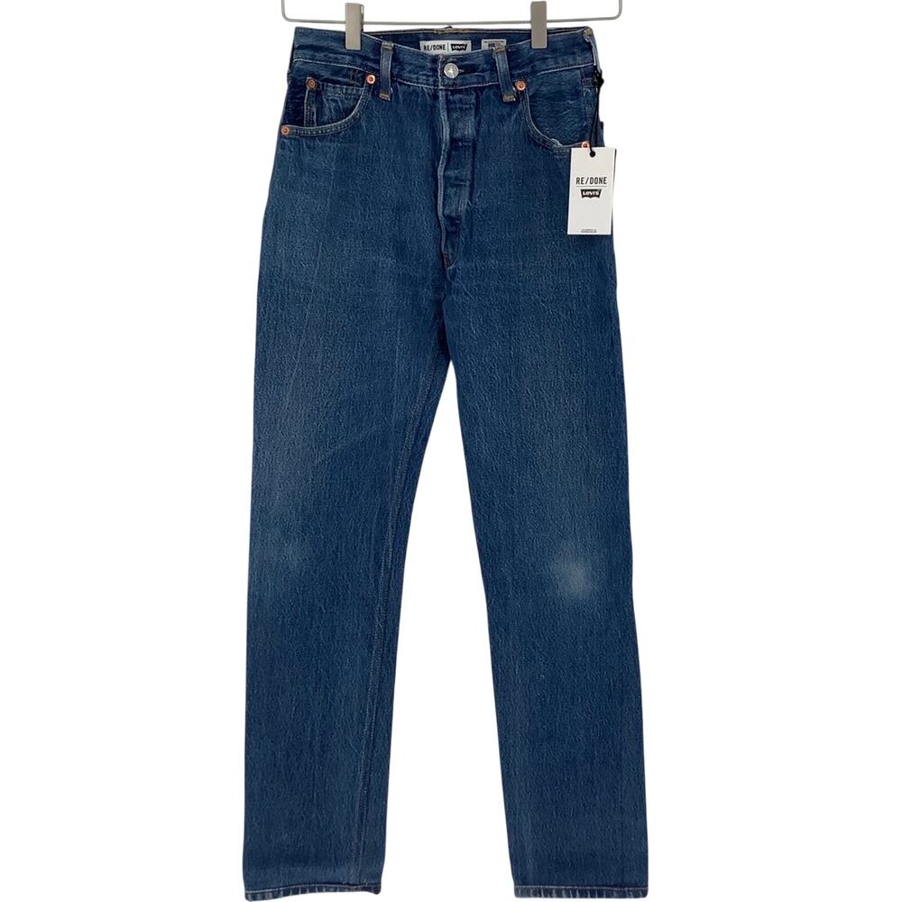 RE/DONE LEVIS Women's 24 Blue 70s Straight Indigo Ass Rip Denim Jeans I18-12